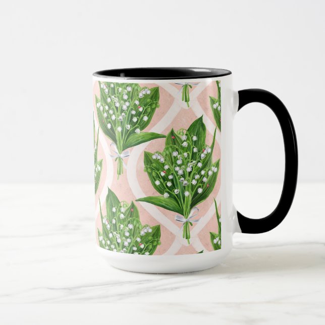 Bouquet der Lilie des Tals Blume auf rosa Tasse (Rechts)