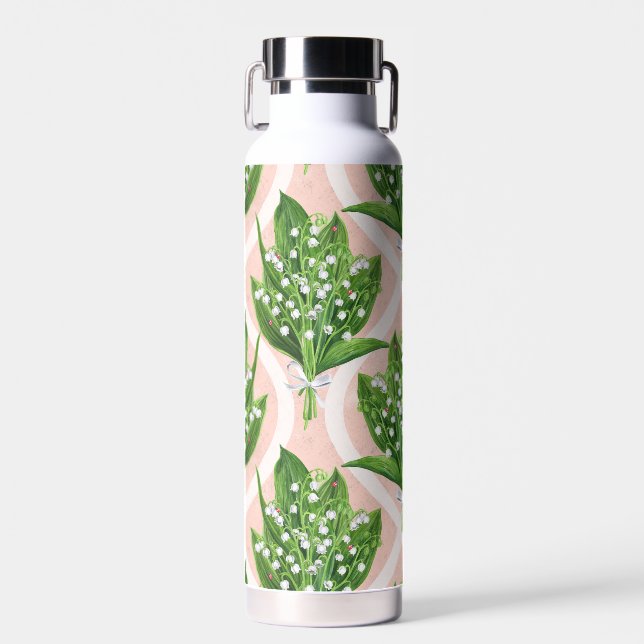 Bouquet der Lilie des Tals Blume auf rosa Trinkflasche (Vorne)