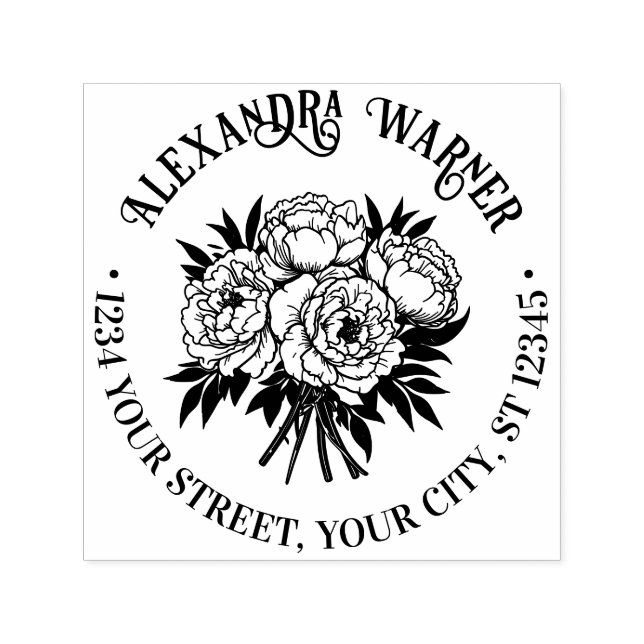 Bouquet der Peonies Name Rücksendeadresse Permastempel (Design)