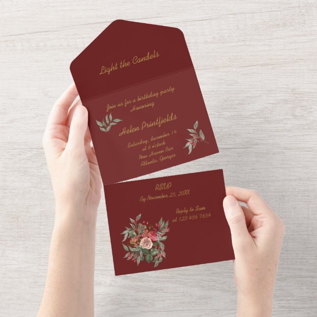 Bouquet der Rose All In One Einladung (Abreißen)