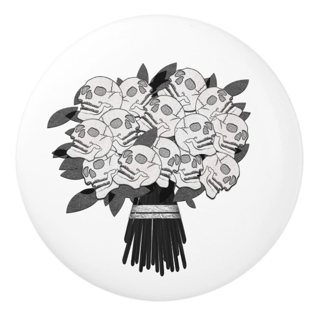 Bouquet der Rose Schwarz & Weiß Keramikknauf (Vorderseite)