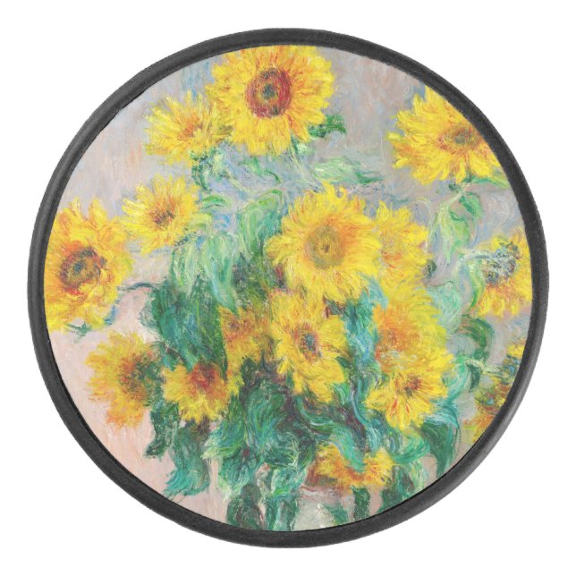 Bouquet der Sonnenblumen Claude Monet Eishockey Puck (Vorderseite)
