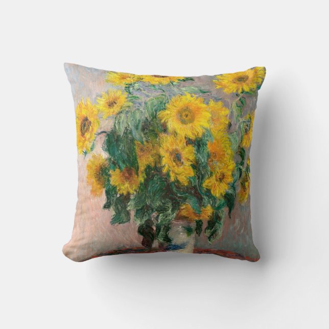 Bouquet der Sonnenblumen von Monet Impressionist Kissen (Vorderseite)