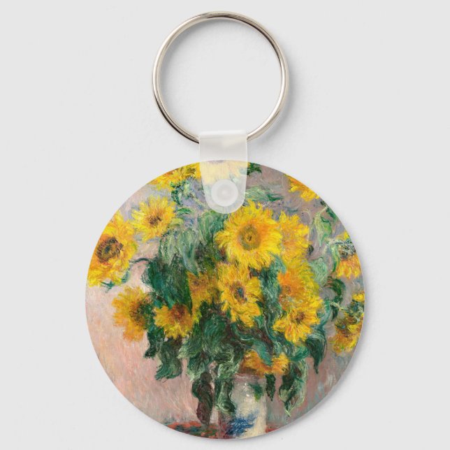 Bouquet der Sonnenblumen von Monet Impressionist Schlüsselanhänger (Vorderseite)
