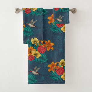 Bouquet et colibris tropicaux
