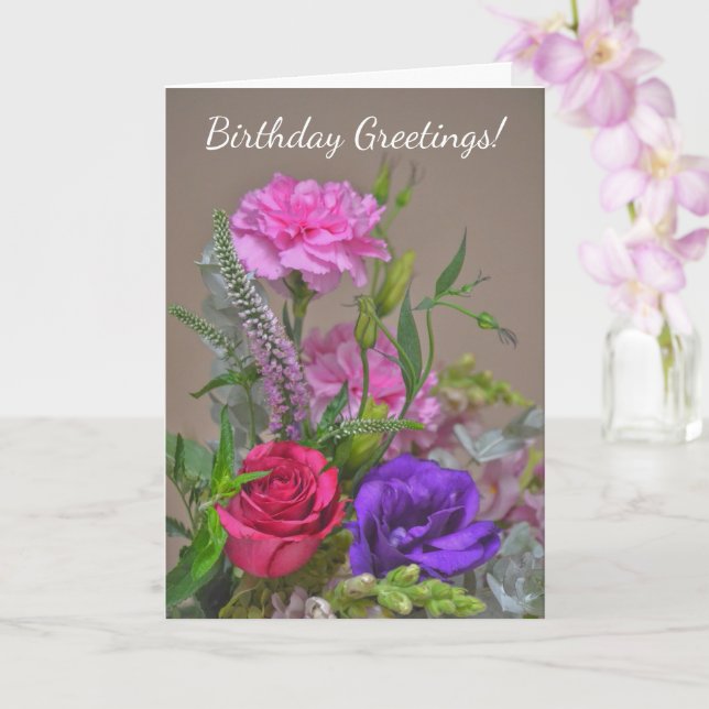Bouquet Fleur Jardin Art Carte Anniversaire (Orchidée)