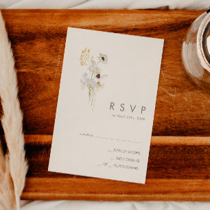 Bouquet Fleur sauvage Whimsical   Carte RSVP ivoir