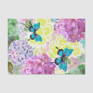 Bouquet Floral Blue Butterfly Decoupage Seidenpapier