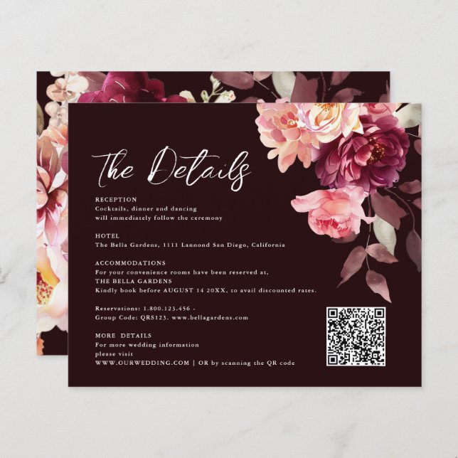 Bouquet Floral Burgundy QR code Details Wedding  (Vorne/Hinten)