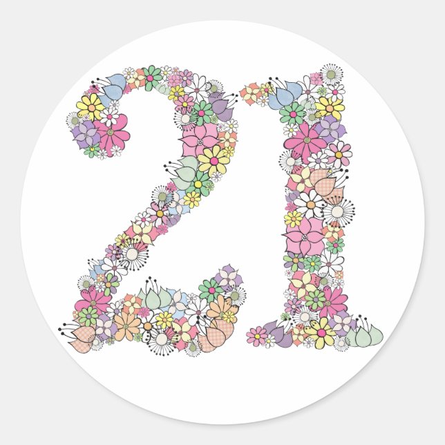 Bouquet floral numéro 21 Sticker Étiquette Sceau (Devant)