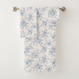 Bouquet Floral Toile Bleu Crème Botanique Vintage