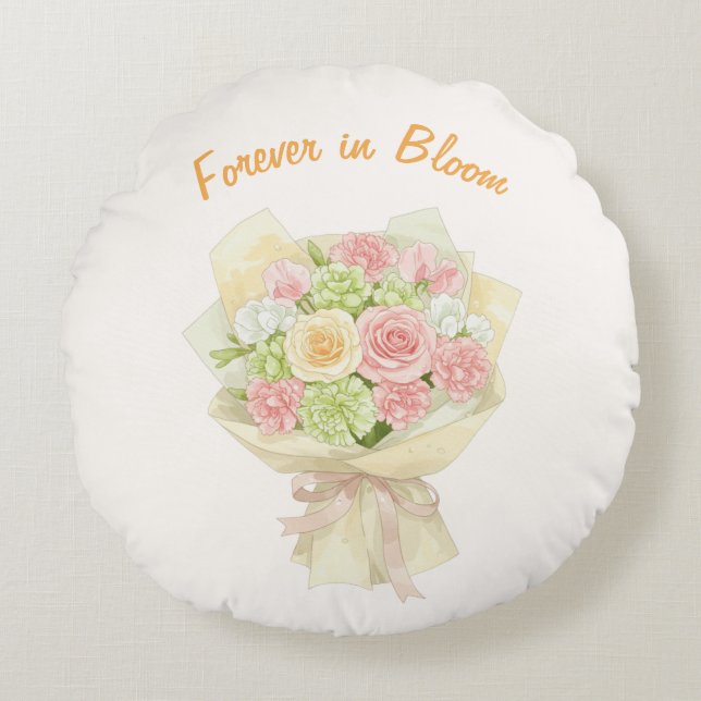  Bouquet　forever in Bloom Rundes Kissen (Vorderseite)