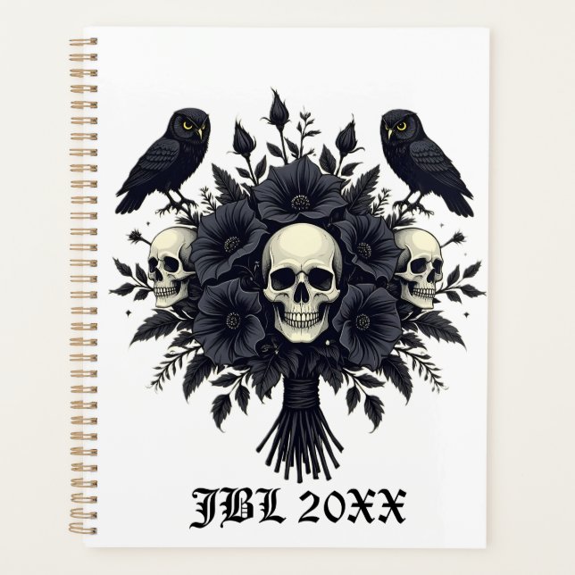 Bouquet Goth avec trois crânes et deux hiboux (Devant)