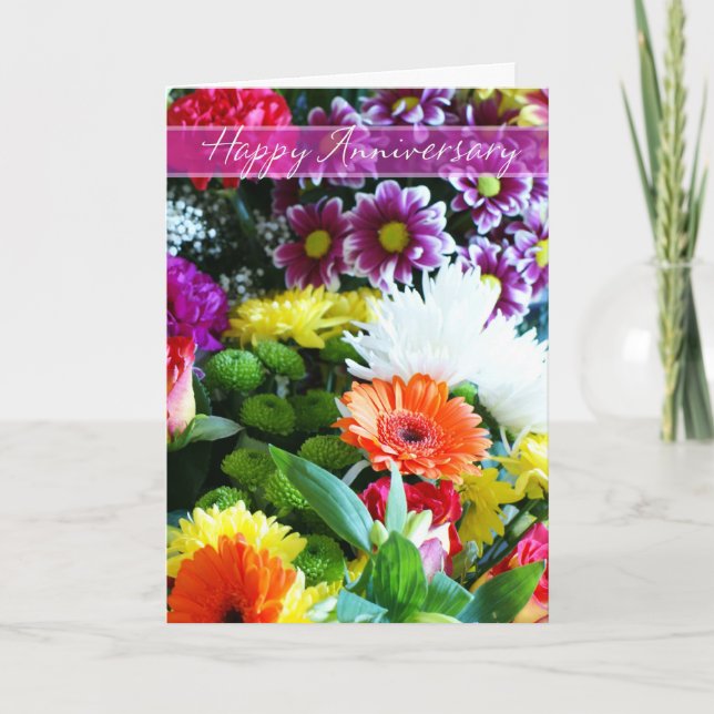 Bouquet heureux d'anniversaire de mariage de carte (Devant)