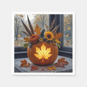 Bouquet im Herbst in einem Orangen Kürbis Serviette