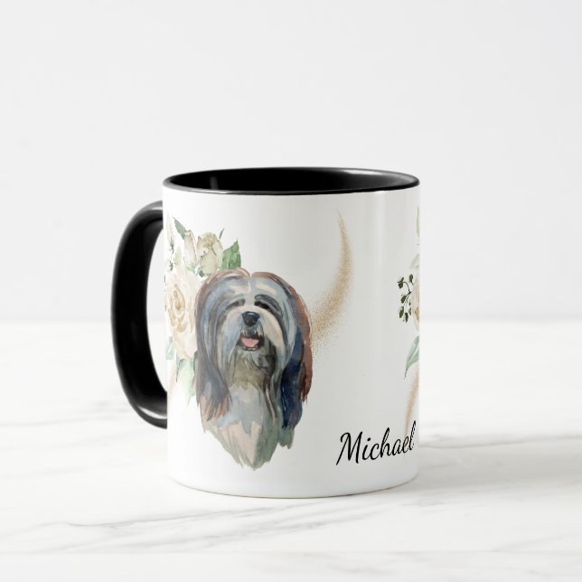 Bouquet Lhasa Apso Hund Tasse (Vorderseite Links)