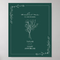 Bouquet Line Art Emerald Wedding Willkommen