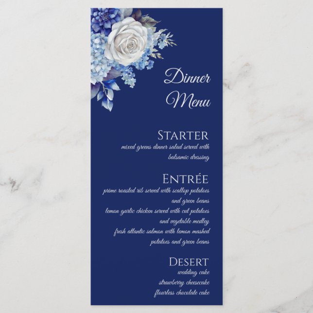 Bouquet-Mariage de fleurs bleu aquarelle - Menu (Devant)