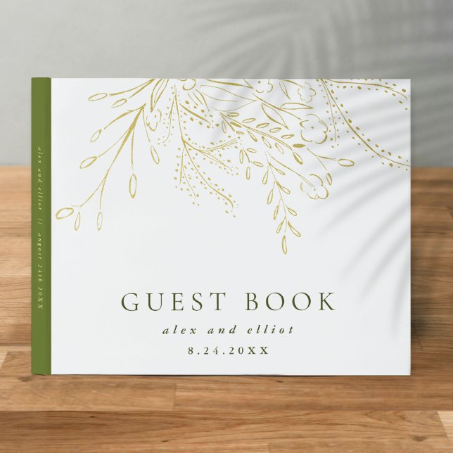 Bouquet Mariage Gold Foil débordant Livre d'or (Gold Foil Overflowing Bouquet Wedding Guest Book)