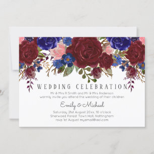 Bouquet Marsala Navy Blue Pink Floral WEDDING Einladung