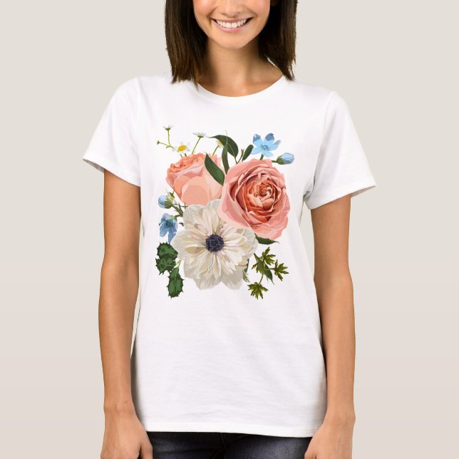 Bouquet mit Gartenmöbeln und Blume. T-Shirt (Vorderseite)