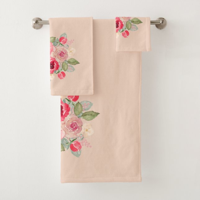 Bouquet mit rosa gestrichenen Rosen Badhandtuch Set (Insitu)