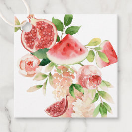 Bouquet mit rosafarbenen Blume und Früchten Geschenkanhänger