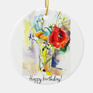 Bouquet mit rotem Mohn Keramik Ornament