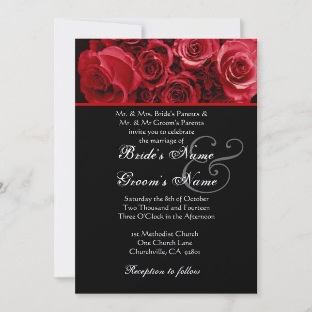 Bouquet mit schwarzer Rote Rose und Metallpapier Einladung (Vorderseite)