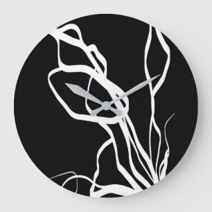 Bouquet Noir: Abstrakt Schwarz & Weiß Große Wanduhr