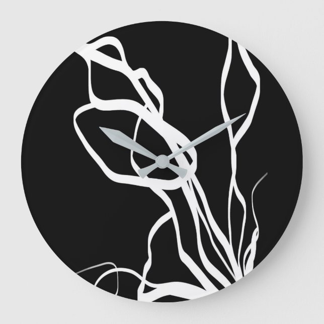Bouquet Noir: Abstrakt Schwarz & Weiß Große Wanduhr (Vorderseite)