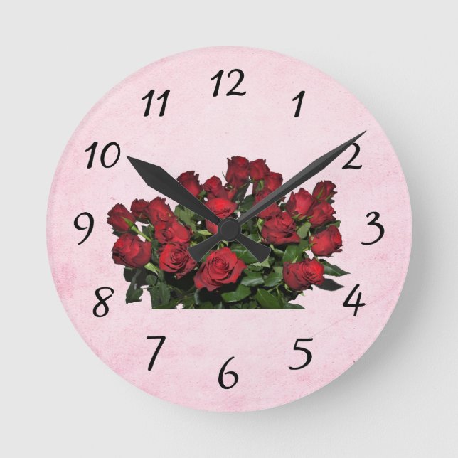Bouquet of red roses runde wanduhr (Vorderseite)