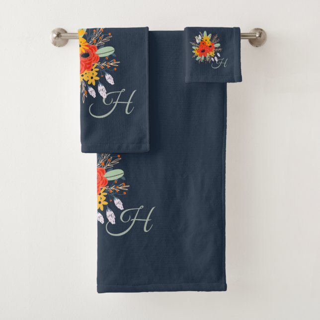 Bouquet Orange Brûlé Floral Moderne Monogramme Ble (En situation)