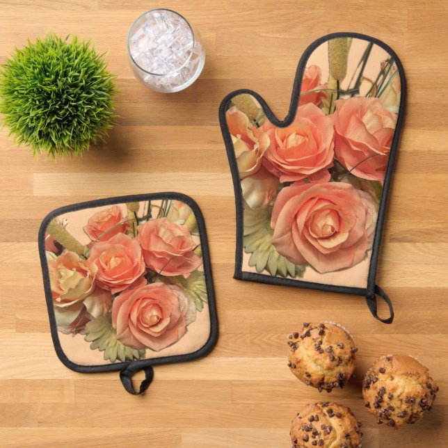 "Bouquet" Oven Mitt & Pot Holder Set (Oben Unten)