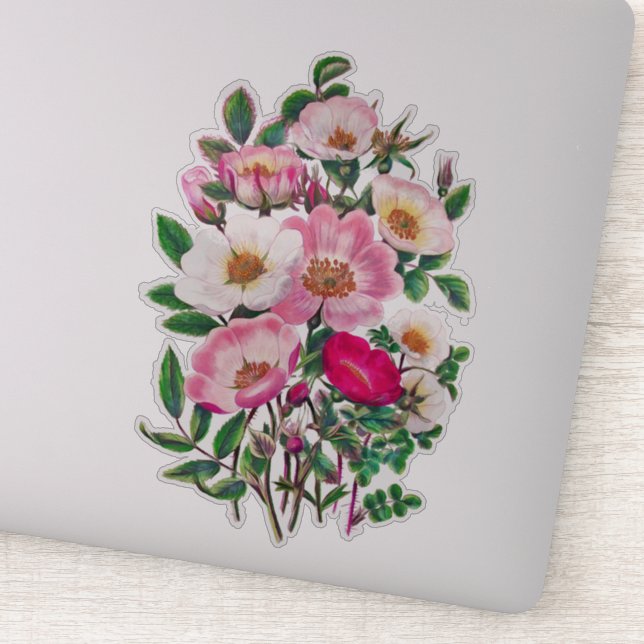 Bouquet Pink & White Wild Rose Blume Aufkleber (Detail)