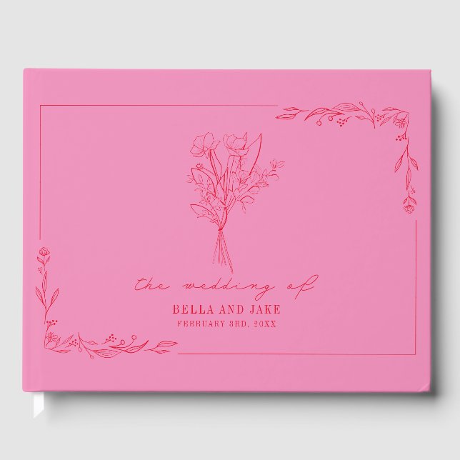 Bouquet Red + Pink Wedding Floral Gästebuch (Vorderseite)