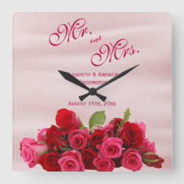 Bouquet romantischer Rote Rosen Hochzeit Quadratische Wanduhr