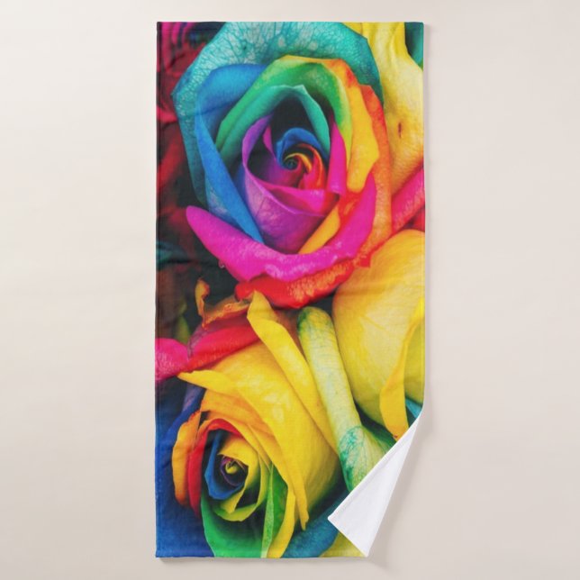 Bouquet Rose arc-en-ciel (Serviette de bain)