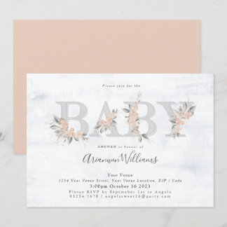 Bouquet rose Baby shower blanc Invitation