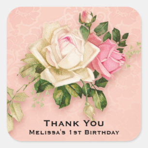 Bouquet rose et rose blanche Sticker Carré d'anni