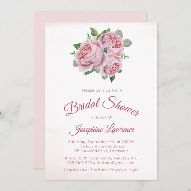 Bouquet Rose Floral Douche nuptiale Invitations (Devant / Derrière)