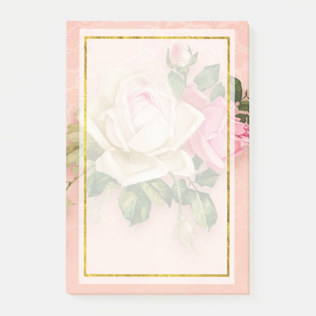 Bouquet Rose & Rose Blanc Bouquet Post-it Notes (Devant)