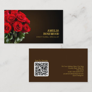 Bouquet-Rote Rosen über klassischen Dunkelbraun-QR Visitenkarte