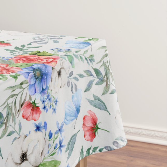 Bouquet rouge blanc et bleu floral nappe (In Situ)