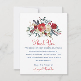 Bouquet rouge floral Carte de remerciements de sym