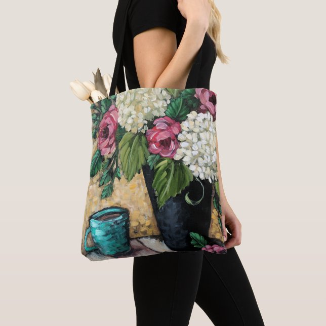 "Bouquet sac fourre-tout floral avec de café" (De près)