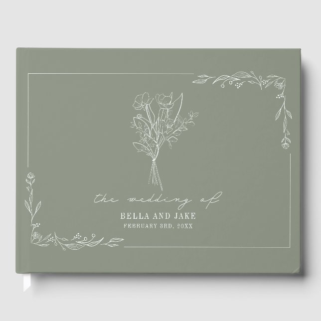 Bouquet Sage Vert Mariage Floral Livre d'Invitatio (Recto)