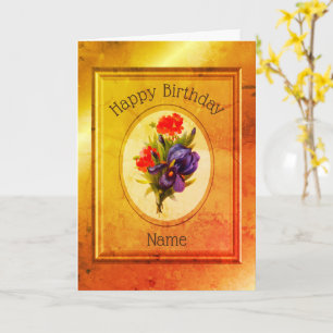Bouquet vintage bleu Iris Fleur Carte Anniversaire