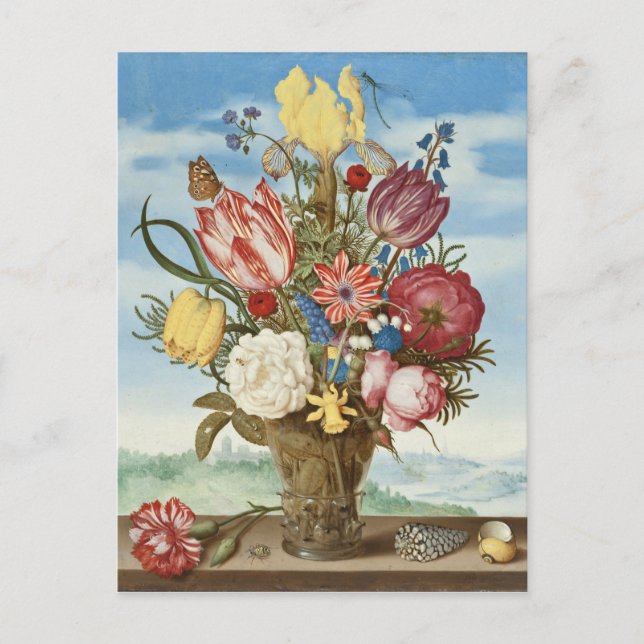 Bouquet von Blume auf einer Ledge Ambrosius Bossch Postkarte (Vorderseite)
