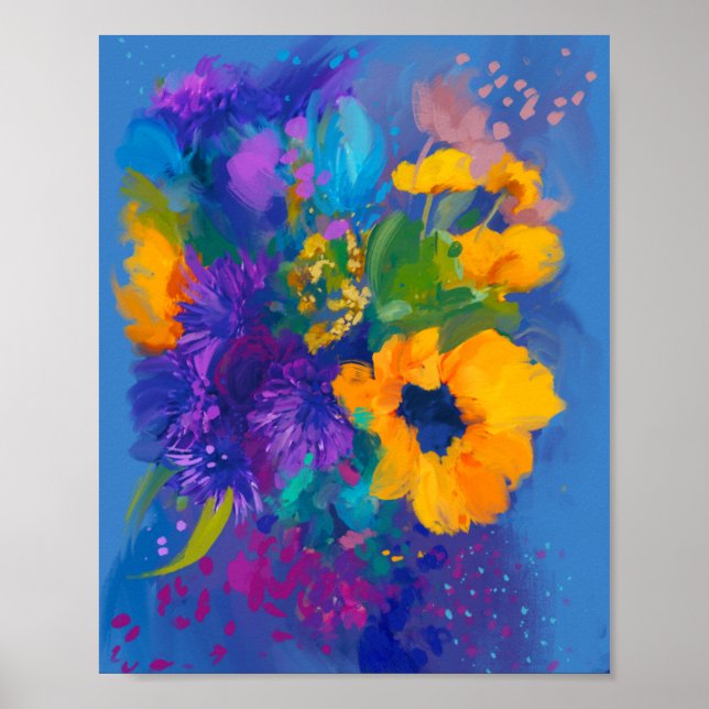 Bouquet von Blume in der blauen Jahreszeit Poster (Vorne)
